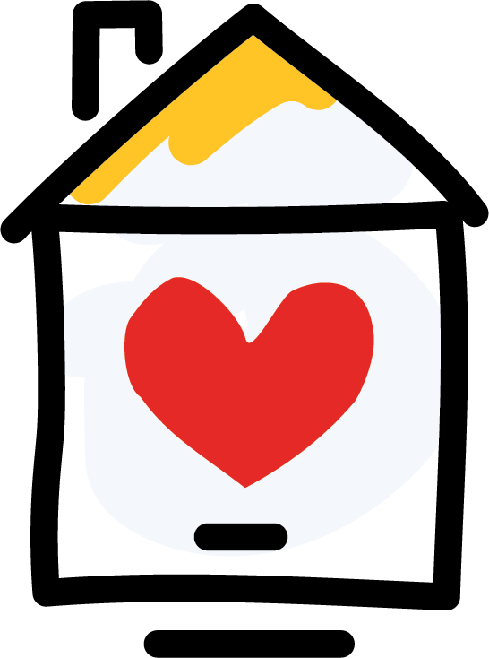 A drawn house with a heart inside